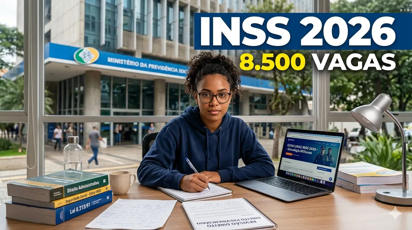 Concurso Uma menina jovem estudando para o INSS